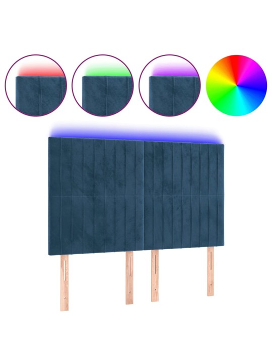 Čelo postele s led tmavě modré 144x5x118/128 cm samet