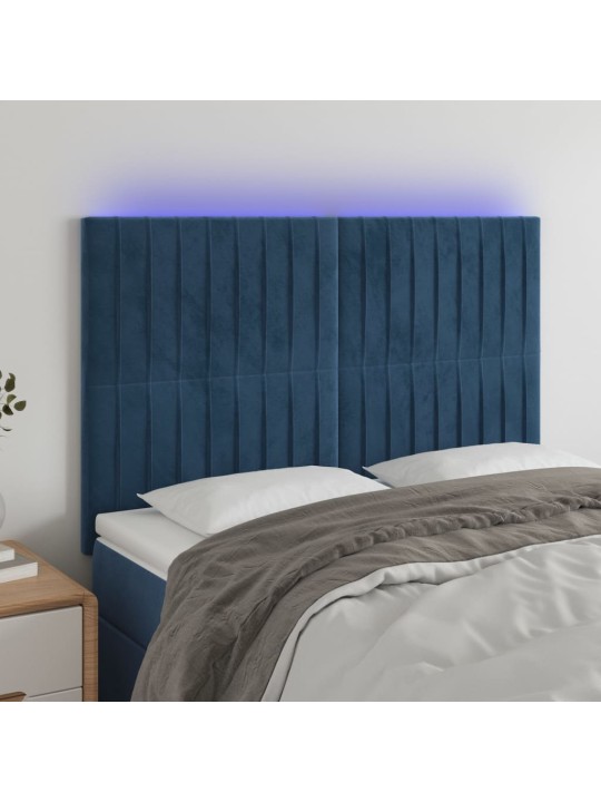 Čelo postele s led tmavě modré 144x5x118/128 cm samet