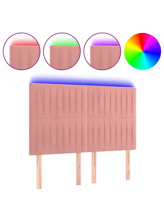 Čelo postele s led růžové 144x5x118/128 cm samet