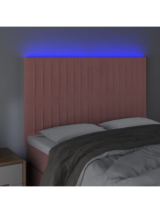 Čelo postele s led růžové 144x5x118/128 cm samet