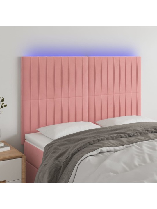 Čelo postele s led růžové 144x5x118/128 cm samet