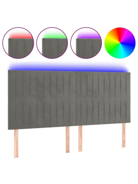 Čelo postele s LED světle šedé 160x5x118/128 cm samet