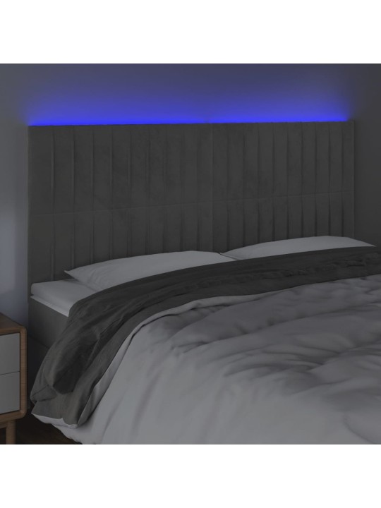 Čelo postele s LED světle šedé 160x5x118/128 cm samet