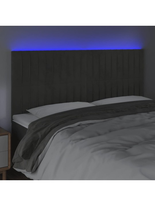 Čelo postele s LED tmavě šedé 160x5x118/128 cm samet
