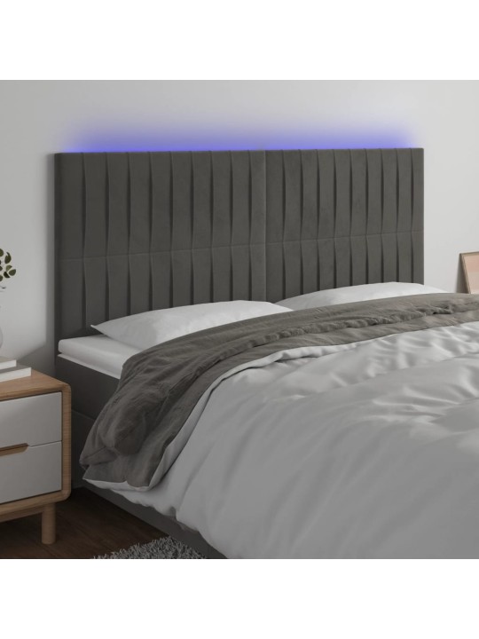 Čelo postele s LED tmavě šedé 160x5x118/128 cm samet