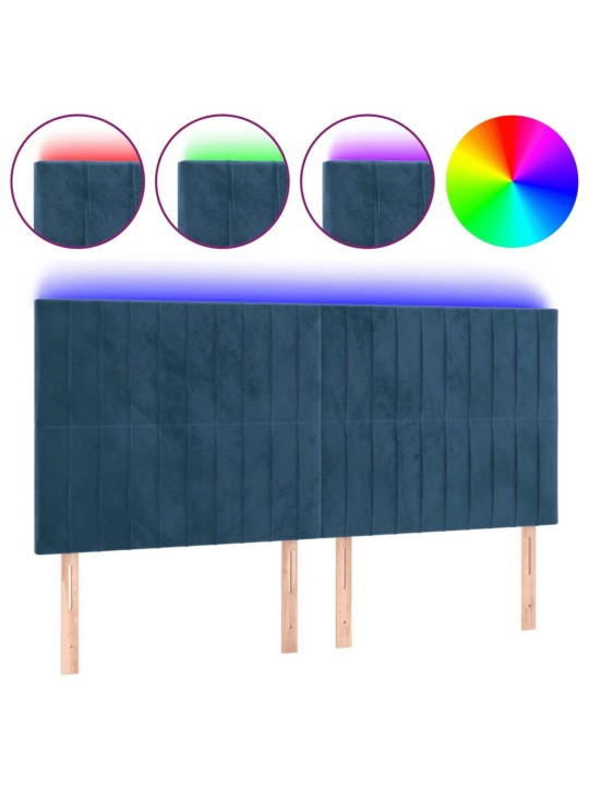 Čelo postele s led tmavě modré 160x5x118/128 cm samet