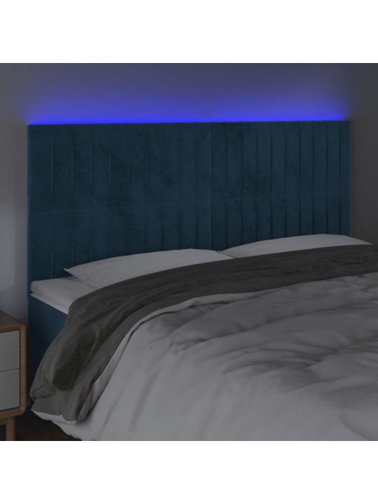 Čelo postele s led tmavě modré 160x5x118/128 cm samet