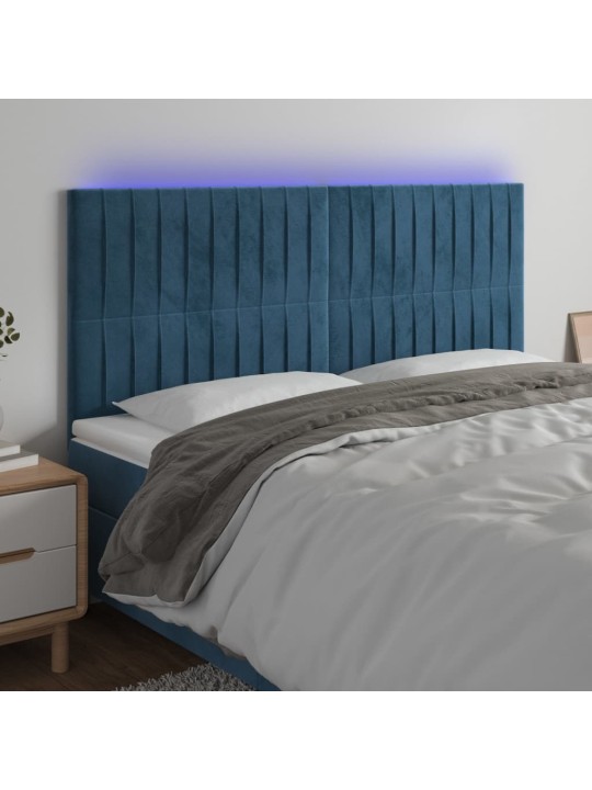Čelo postele s led tmavě modré 160x5x118/128 cm samet
