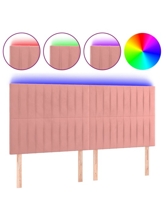 Čelo postele s LED růžové 160x5x118/128 cm samet