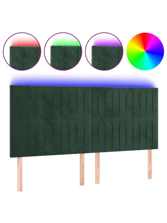 Čelo postele s led tmavě zelená 180x5x118/128 cm samet