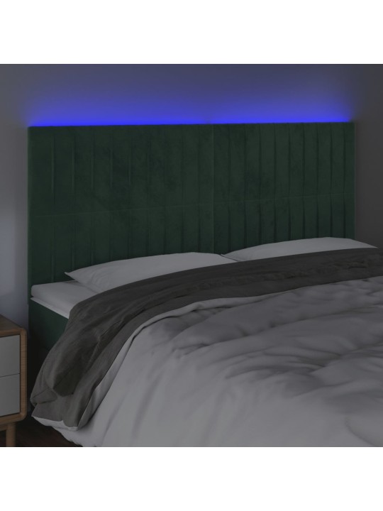 Čelo postele s led tmavě zelená 180x5x118/128 cm samet