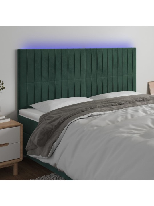 Čelo postele s led tmavě zelená 180x5x118/128 cm samet