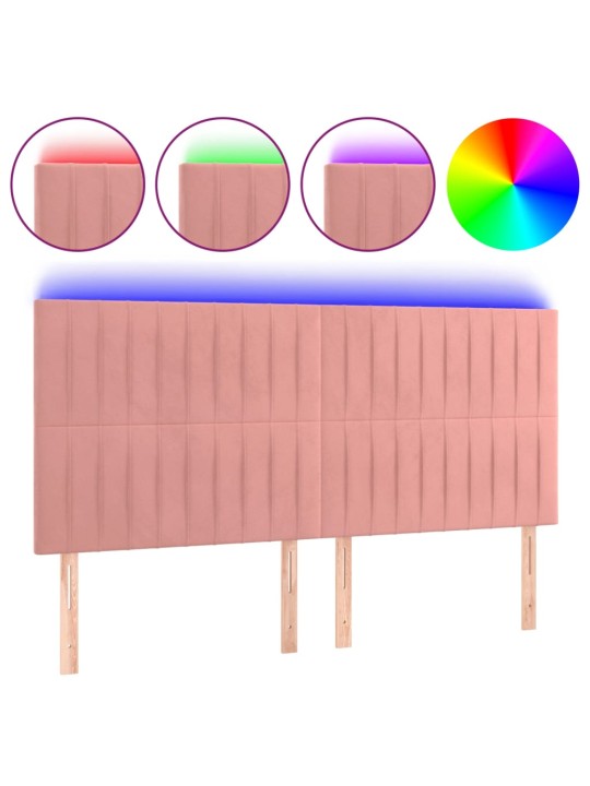 Čelo postele s LED růžové 180x5x118/128 cm samet