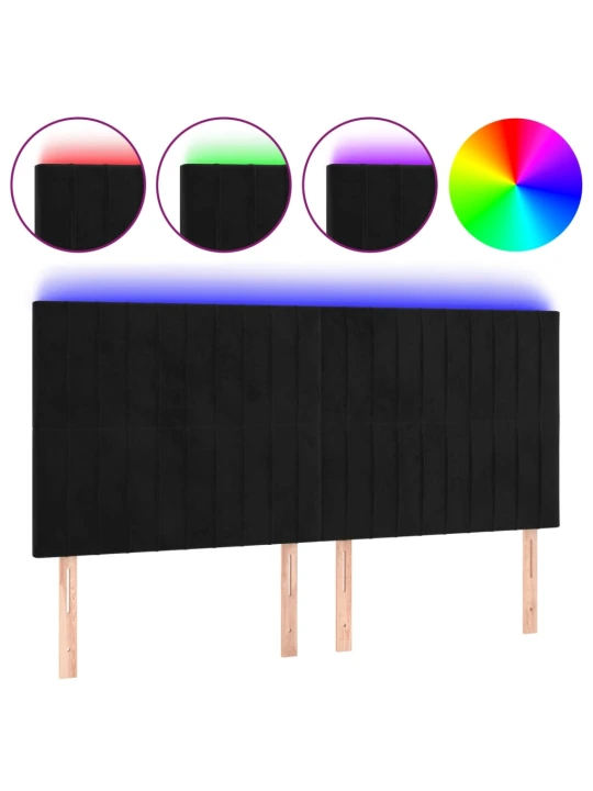 Čelo postele s LED černé 200x5x118/128 cm samet