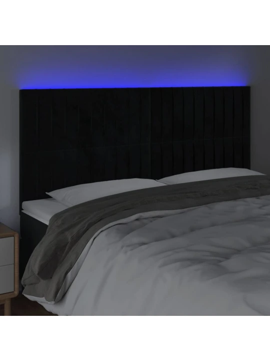 Čelo postele s LED černé 200x5x118/128 cm samet