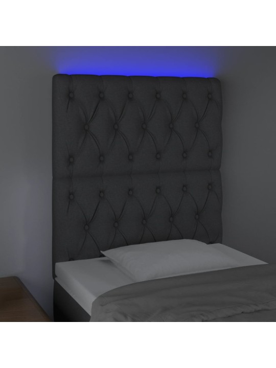 Čelo postele s LED tmavě šedé 80x7x118/128 cm textil