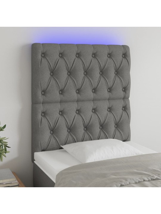 Čelo postele s LED tmavě šedé 80x7x118/128 cm textil