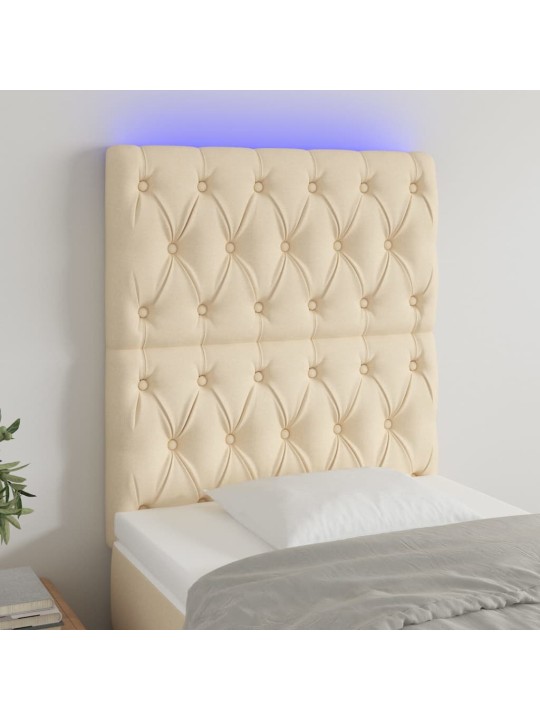 Čelo postele s LED krémové 80x7x118/128 cm textil