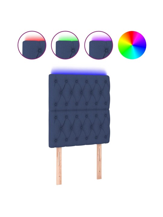 Čelo postele s LED modré 80x7x118/128 cm textil