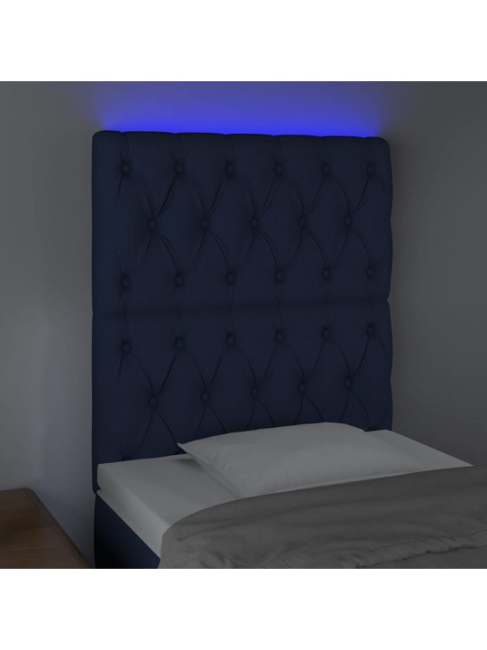 Čelo postele s LED modré 80x7x118/128 cm textil