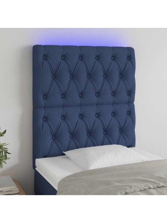 Čelo postele s LED modré 80x7x118/128 cm textil