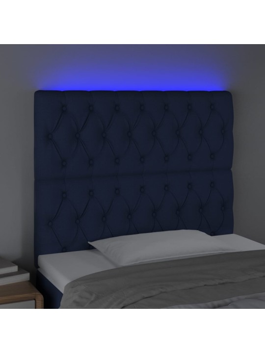 Čelo postele s LED modré 90x7x118/128 cm textil