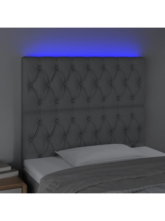 Čelo postele s LED světle šedé 100x7x118/128 cm textil