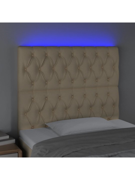 Čelo postele s LED krémová 100x7x118/128 cm textil