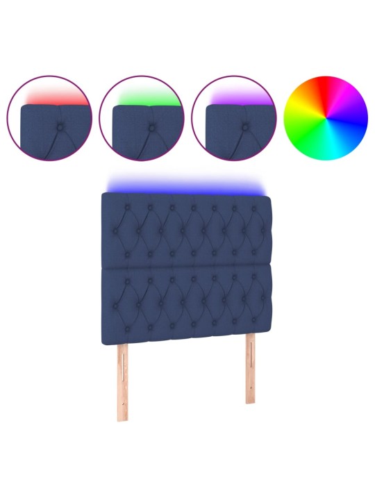 Čelo postele s LED modrá 100x7x118/128 cm textil