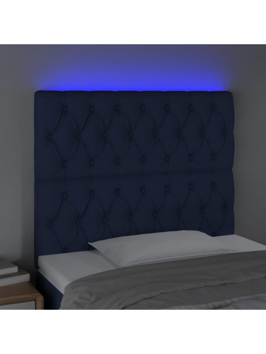 Čelo postele s LED modrá 100x7x118/128 cm textil