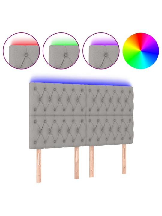 Čelo postele s LED světle šedé 144x7x118/128 cm textil