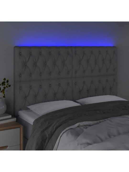 Čelo postele s LED světle šedé 144x7x118/128 cm textil
