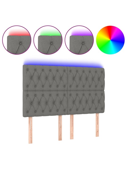 Čelo postele s LED tmavě šedé 144x7x118/128 cm textil