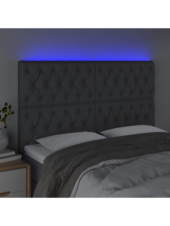 Čelo postele s LED tmavě šedé 144x7x118/128 cm textil