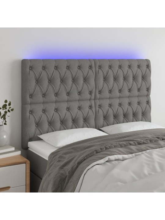 Čelo postele s LED tmavě šedé 144x7x118/128 cm textil