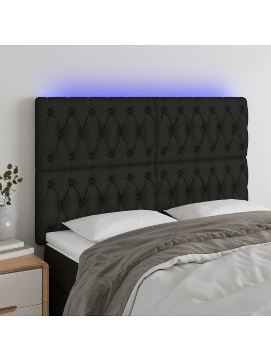 Čelo postele s LED černé 144x7x118/128 cm textil