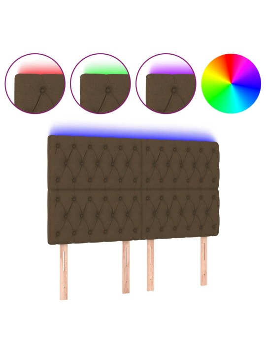 Čelo postele s LED tmavě hnědé 144x7x118/128 cm textil