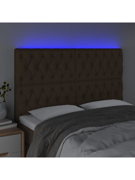 Čelo postele s LED tmavě hnědé 144x7x118/128 cm textil