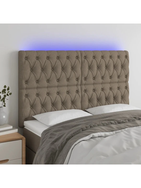 Čelo postele s led taupe 144x7x118/128 cm textil
