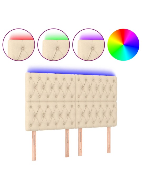 Čelo postele s led krémové 144x7x118/128 cm textil