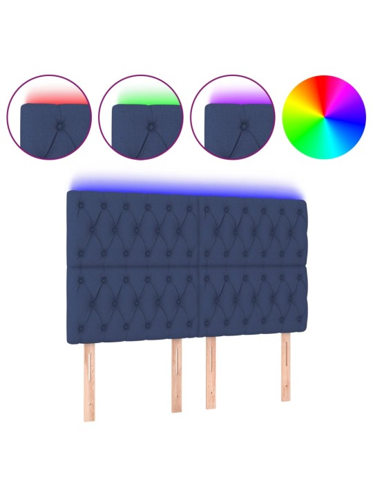 Čelo postele s led modré 144x7x118/128 cm textil