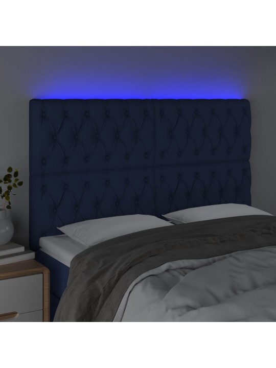 Čelo postele s led modré 144x7x118/128 cm textil