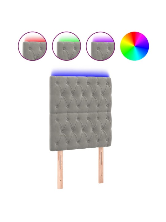 Čelo postele s LED světle šedé 80x7x118/128 cm samet