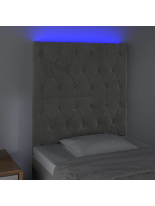Čelo postele s LED světle šedé 80x7x118/128 cm samet
