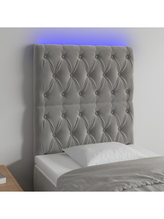 Čelo postele s LED světle šedé 80x7x118/128 cm samet