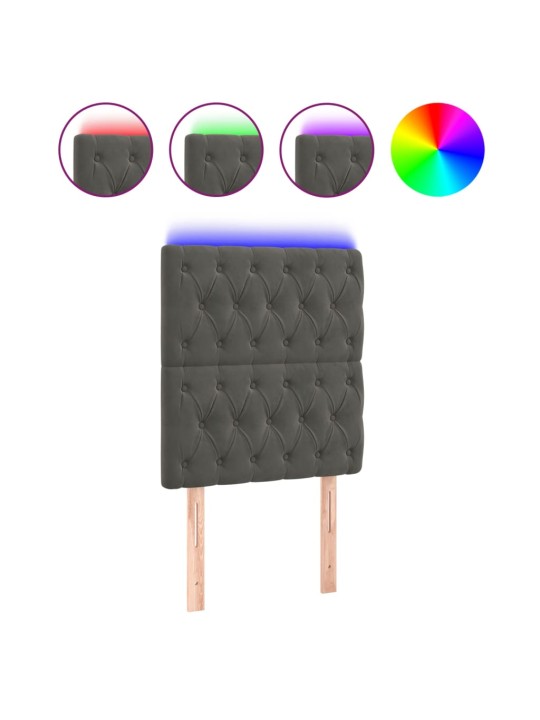 Čelo postele s LED tmavě šedé 80x7x118/128 cm samet