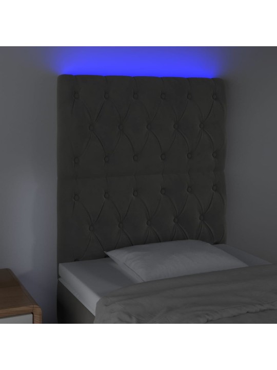 Čelo postele s LED tmavě šedé 80x7x118/128 cm samet