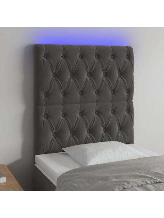 Čelo postele s LED tmavě šedé 80x7x118/128 cm samet