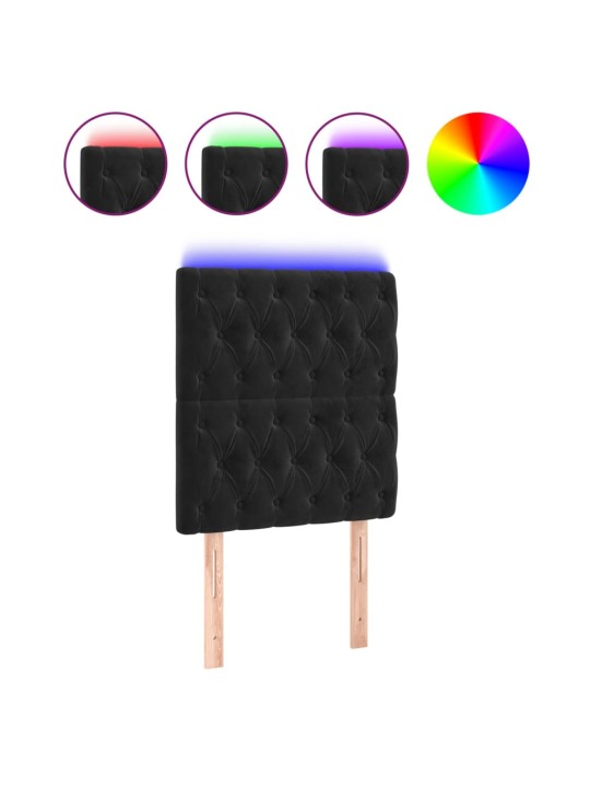 Čelo postele s led černé 80x7x118/128 cm samet