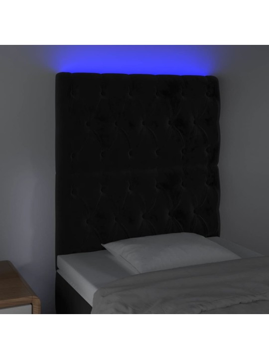 Čelo postele s led černé 80x7x118/128 cm samet